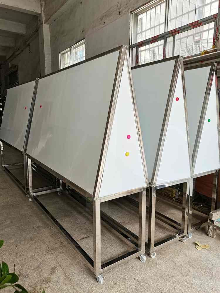 廠家訂制活動(dòng)不銹鋼架白板帶架多面白板架梯形白板架帶滑輪